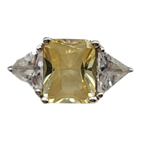 Charles Winston CWE Canary Yellow Clear Rhinestone Cocktail Sterling Ring Size 7 - Picture 2 of 6